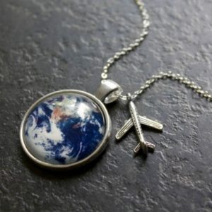 Globe and Airplane Necklace